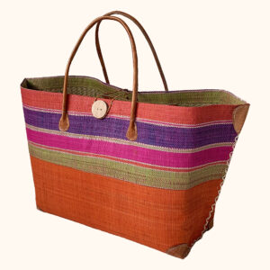 Mery Button Beach Basket with orange stripes cut out photo