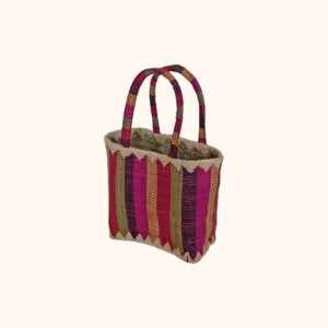 Mini zaza pink stripes raffia basket for children cut out photo