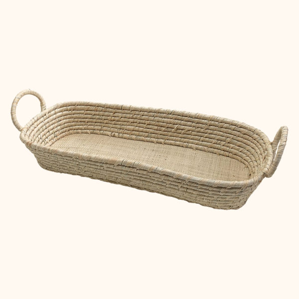 Natural raffia bread basket cut out photo