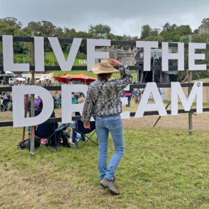 Cowboy hat being worn at a music festival