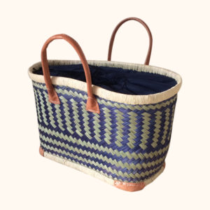 Large Drawstring Shopper Basket in Blue cut out photo
