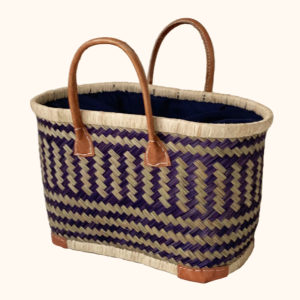 Small black drawstring basket in blue cut out photo