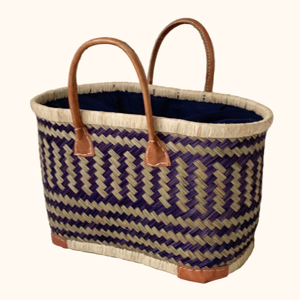 Small black drawstring basket in blue cut out photo