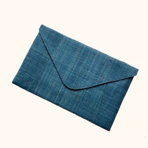 Raffia envelope clutch bag in turquoise