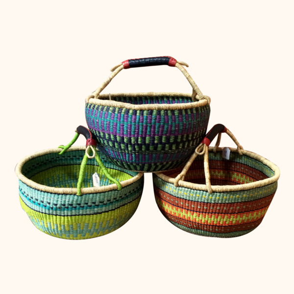 Extra large round Bolga baskets from Ghana, cut out photo