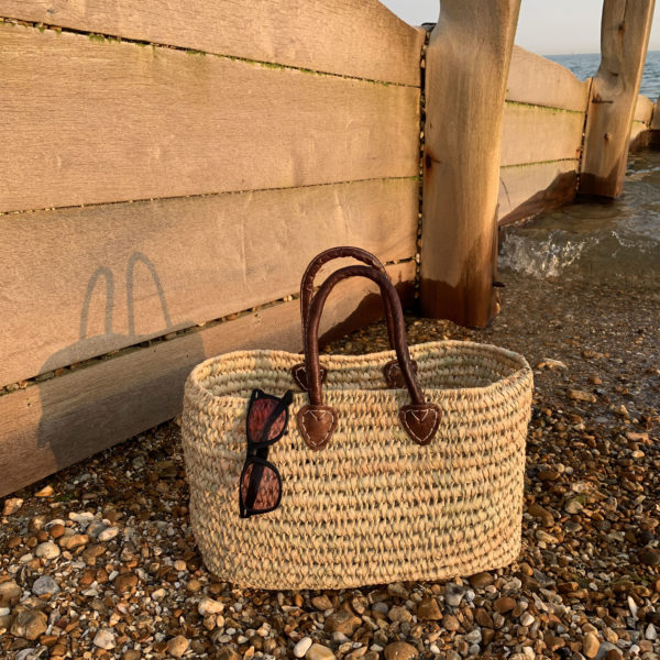 Fes shopper open weave basket at beach