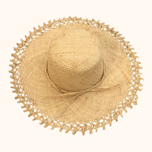 Frayed edge raffia hat, cut out photo