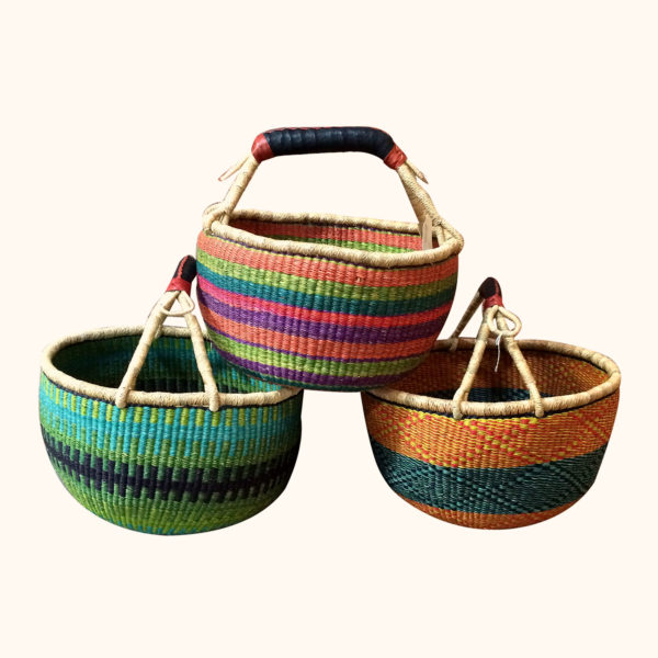 Large round Bolga baskets from Ghana, cut out photo