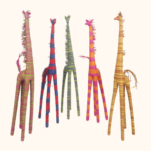 Large raffia stripe giraffes, cut out photo