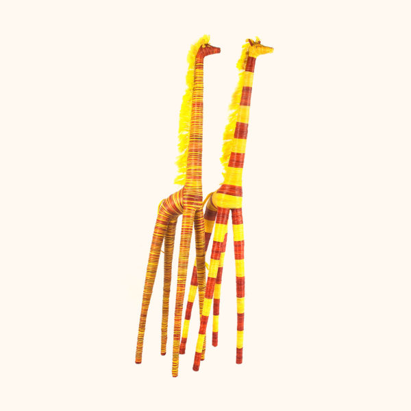 Yellow and brown 1m raffia giraffes, cut out photo