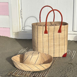 Large Hanta Pinstripe Tote Bag in natural with Mimosa Hat in natural pinstripe by beach hut