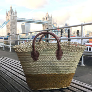 Lattice gold sequin basket bag in London