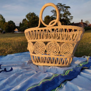 Macrame Swirl Shopper Basket in Natural at a picnic