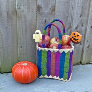 Mini zaza raffia bag filled with Halloween treats