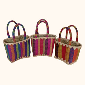 Trio of Mini zaza stripe raffia basket for children cut out photo