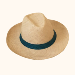 Panama hat with a turquoise band, cut out photo