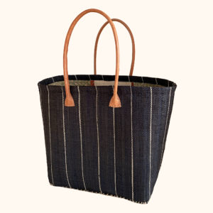 Large Raffia Pinstripe Basket Bag in Black cut out photo