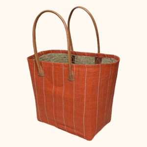Large Raffia Pinstripe Basket Bag in Orange cut out photo