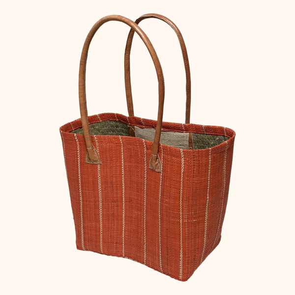 Small Pinstripe Basket Bag in Orange cut out photo