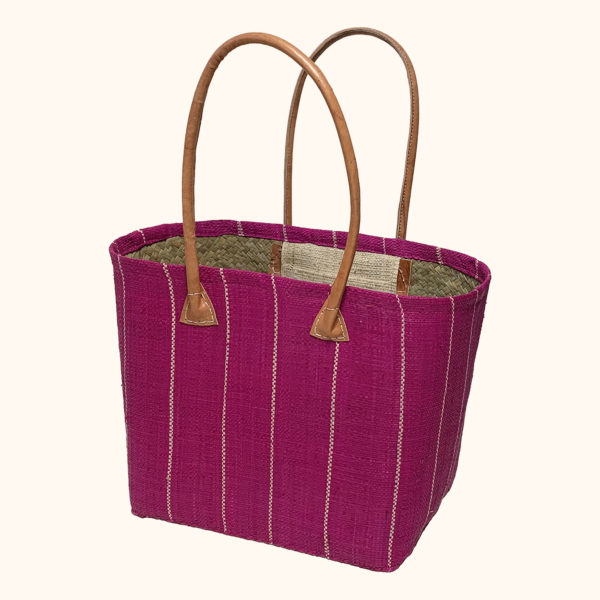 Small Raffia Pinstripe Basket Bag in Pink cut out photo