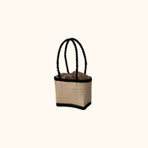 In sale small raffia handle basket bag in black