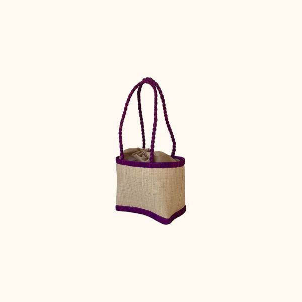 In sale small raffia handle basket bag in plum