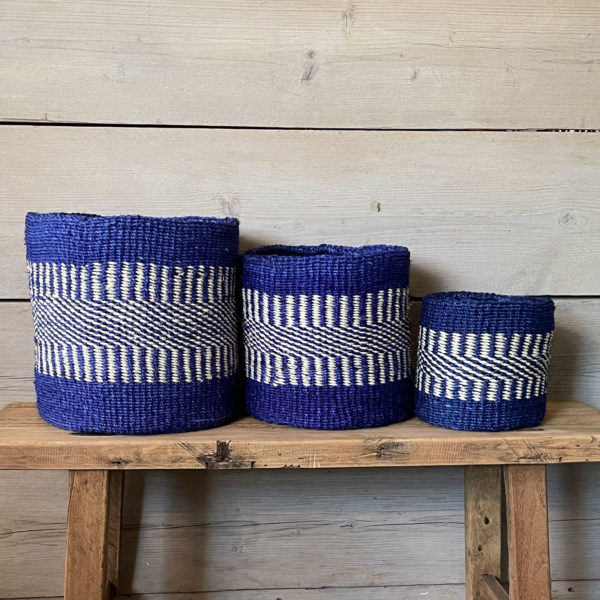 Set of 3 Blue and Natural sisal pots