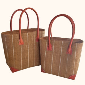 Set of 2 Hanta Pinstripe Tote Bags in cinnamon cut out photo