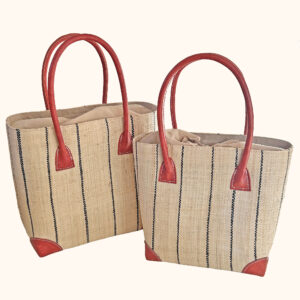 Set of 2 Hanta Pinstripe Tote Bags in natural cut out photo