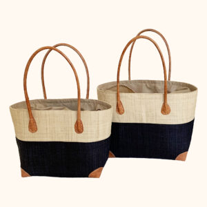 Set of 2 Hanta Two Tone Basket Bags in small and medium - in natural and black - cut out photo