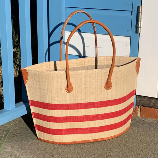 Small Bato Marine Basket with red stripes by beach hut