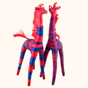 Small Blue and Red Raffia Giraffes. - cut out photo