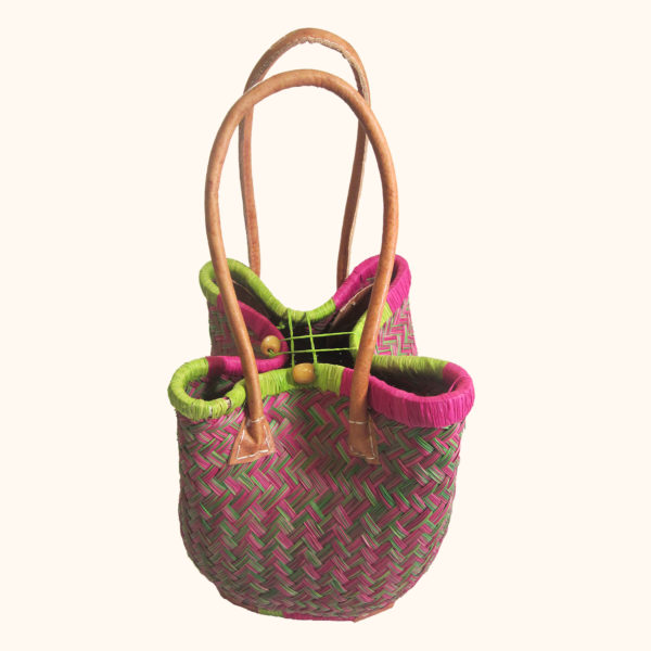 Small lime and pink bosaka basket bag cut out photo