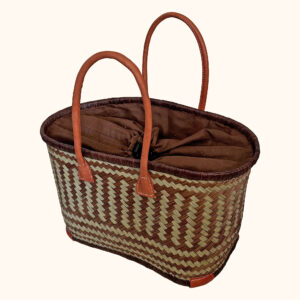 Small Drawstring Shopper Basket in Chocolate - new colour cut out photo