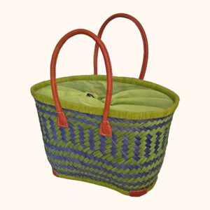 Small Drawstring Shopper Basket in Lime and Navy - new colour cut out photo