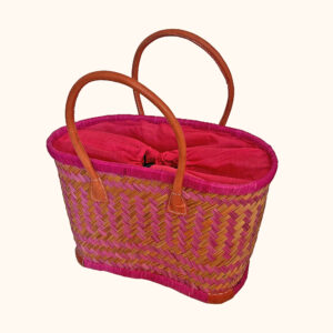 Small Drawstring Shopper Basket in Orange and Pink - new colour cut out photo