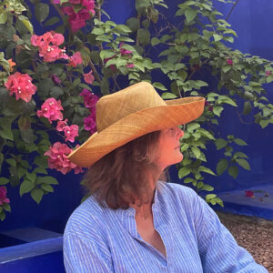 Mimosa Hat in tea worn in Marrakesh