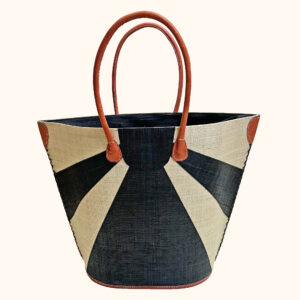 Sunburst raffia tote bag in black - cut out photo