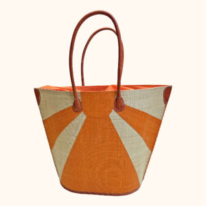 Sunburst raffia tote bag in orange - cut out photo