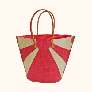 Sunburst raffia tote bag in red - cut out photo