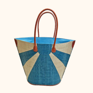 Sunburst raffia tote bag in turquoise - cut out photo