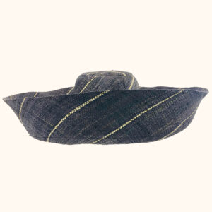 Large Mimosa raffia hat in black with natural pinstripes - cut out photo