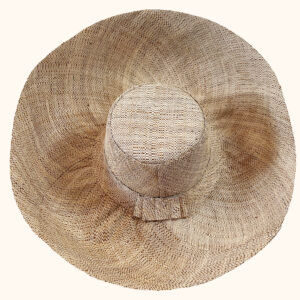 Large Raffia Mimosa Hat in brown fleck pattern, cut out photo