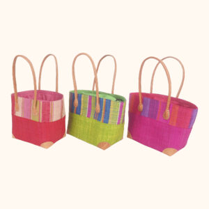 Set of 2 Hanta Stripes Baskets in pink, lime and red with stripes - cut out photo of medium size