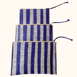 Set of 3 raffia pochettes in navy stripes with zip fastening - cut out photo