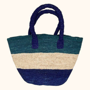 Crochet bucket bag in blues cut out photo