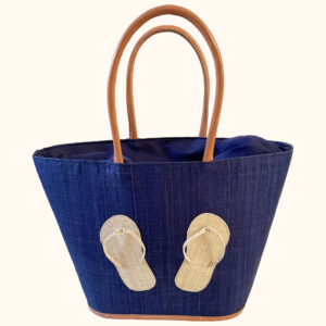 Flipflop beach bag in navy with natural 3D flip-flops on one side