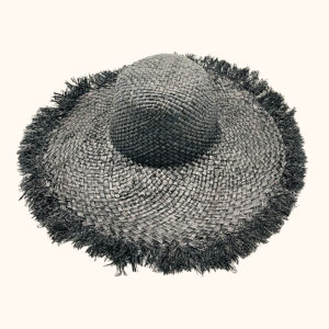 Frayed raffia brim hat in black cut out photo