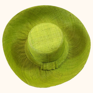 Raffia Mimosa Hat in lime green, cut out photo