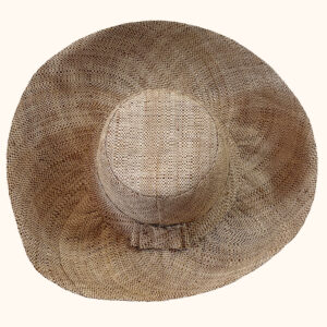 Raffia Mimosa Hat in brown fleck pattern, cut out photo